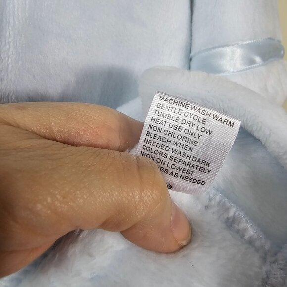 Miss Elaine Soft Blue Snap-Front Plush Robe Sz XL Satin Trim Pockets Grannycore - Picture 10 of 12